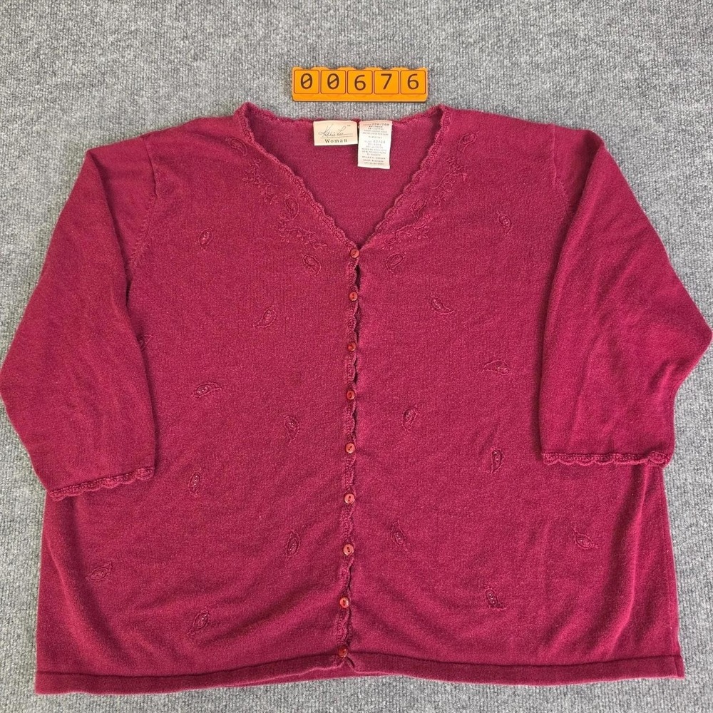 Vintage Kathie Lee Burgundy Button up sweater Size 22W/24W